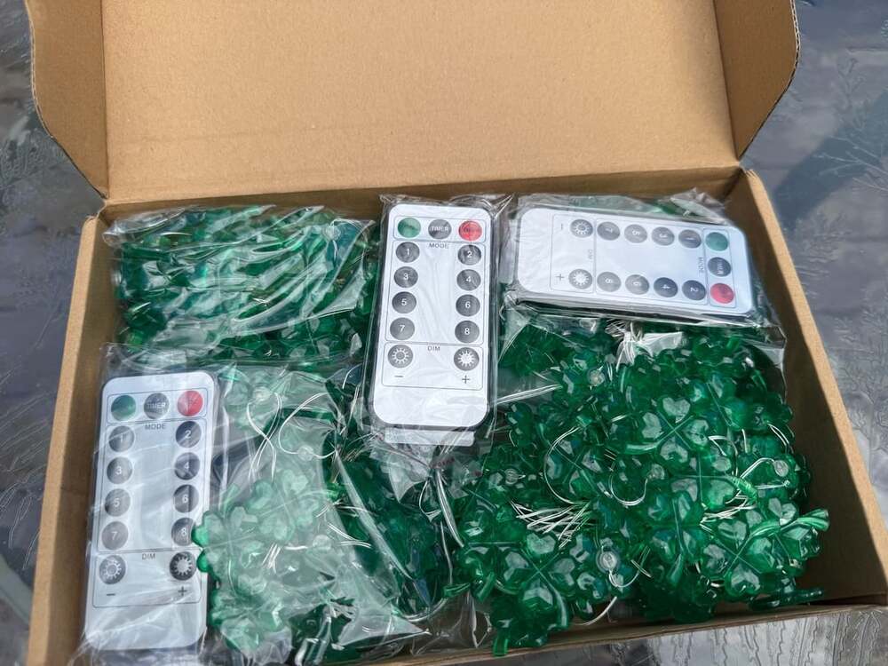 4 Pcs St Patrick's Day Clover Indoor Bedroom LED String Lights with Remote